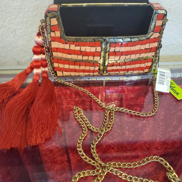 NWT  Sam Edelman Iron Tarian Handbag Gold-Red - Picture 5 of 6